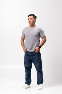 Neutral Gray Slub Cotton Blue Plain Unisex T-Shirt
