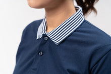 Load image into Gallery viewer, Navy Blue Mini Stripes Classique Plain Women&#39;s Polo Shirt
