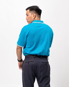 Aqua Blue with Stripes Classique Plain Polo Shirt