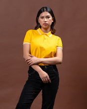 Load image into Gallery viewer, Gold Yellow with Stripes Classique Plain Women&#39;s Polo Shirt
