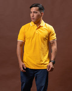 Gold Yellow with Stripes Classique Plain Polo Shirt