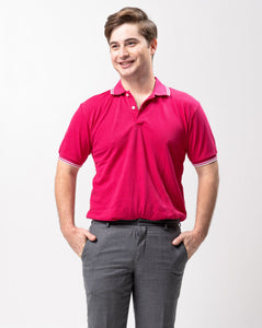 Fuchsia Pink with Stripes Classique Plain Polo Shirt