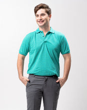 Load image into Gallery viewer, Sirotex Aqua Blue / Neon Green Classique Plain Polo Shirt
