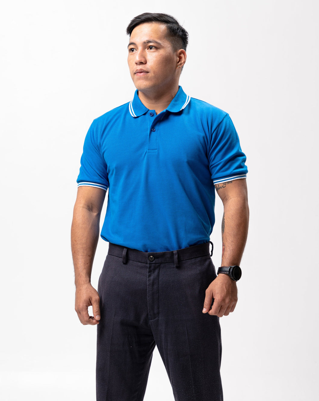 Dark Sky Blue with Stripes Classique Plain Polo Shirt